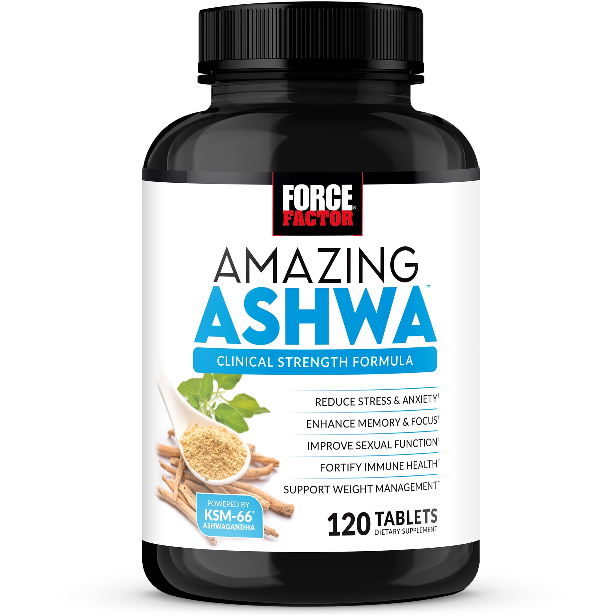 Force Factor Amazing Ashwa, KSM-66 Ashwagandha Tablets for Stress Relief, 120 Tablets