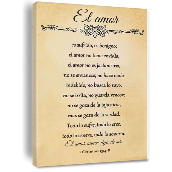 1 Corintios 13:4-8 En Español Para Pared Cuadros Cristianos Para Pared, Love Is Patient Love Is Kind Wall Art Decor, Christian Wall Decor In Spanish, Decoraciones Para Cuartos
