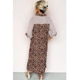 thumbnail image 2 of Women's Brown Striped Leopard Patchwork Long Shirt Dress with Slits | XL, 2 of 12