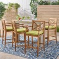 thumbnail image 2 of GDF Studio Abena Outdoor Acacia Wood 28.5 Inch Barstools and With Cushion, Set of 4, Teak and Green, 2 of 8