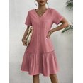 thumbnail image 6 of Zeagoo Summer Dresses for Women Button Down Cotton Linen Dress A Line Swing Sundress Short Sleeve Ruffle Hem Dress, 6 of 6