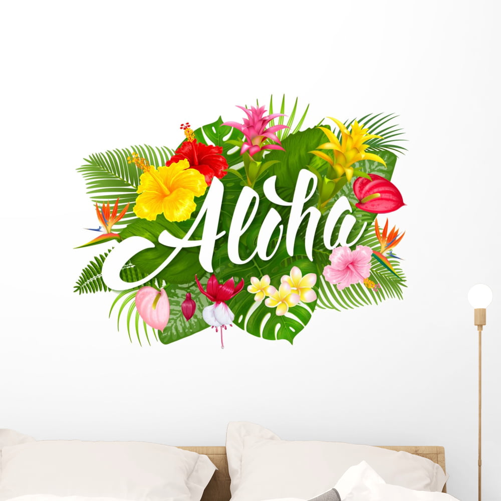 Tropical Aloha Hawaii Lettering Wall Decal Wallmonkeys Peel and Stick  Graphic (36 in W x 29 in H) WM502881