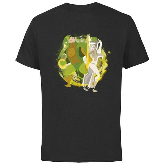 Marvel Eternals Stylized Cartoon Thena and Gilgamesh - Short Sleeve Cotton T-Shirt for Adults - Customized-Black