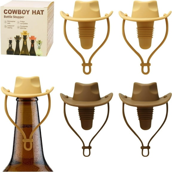 4 Pcs Silicone Bottle Stoppers, Cowboy Hat Wine Stoppers, Cute Wine Accessories Seals Bottle & Keeps Wine Fresh, Funny Gifts for Boyfriends, Novelty Kitchen Gadgets