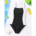 thumbnail image 5 of YunPes Girl Swimsuit One Piece White & Black Color Block Bathing Suit for Girl Retro Square Neck Adjustable Straps Girls' Swimwear, 5 of 5