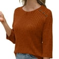 thumbnail image 4 of successthop Womens Plain Shirt Button Shoulder 3/4 Sleeve Tee Crewneck Pullover Tops Solid Trendy Clothes Orange M, 4 of 5