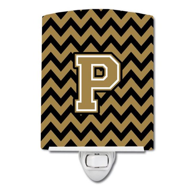 Carolines Treasures CJ1050-PCNL Letter P Chevron Black & Gold Ceramic Night Light