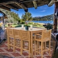 thumbnail image 4 of 9 Piece Teak Wood Maldives Outdoor Patio Bistro Bar Set, 71" Bar Table, 2 Bar Chairs with Arms and 6 Armless Bar Chairs, 4 of 5
