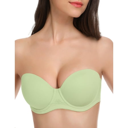 Wingslove Women s Strapless Push Up Bra Plus Size Full Figure Underwire Multiway Contour Bra  Green 32DD