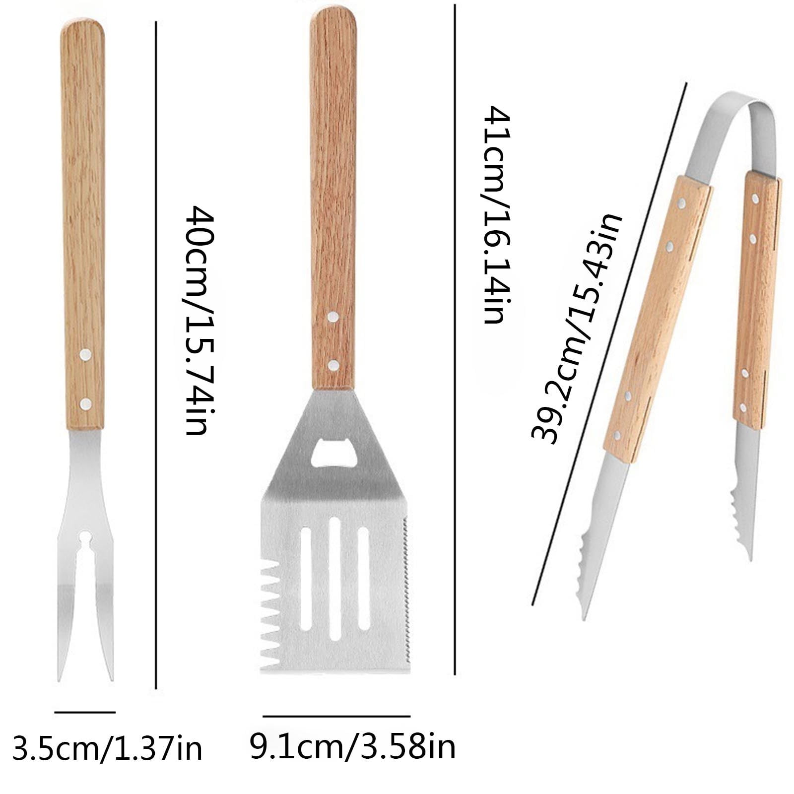 UYUH Grill Accessory Set, 3-Piece Stainless Steel Tools for Blackstone Griddle and Camping, Includes Spatula, Tongs, and Fork with Wooden Handles, Durable and Heat-Resistant
