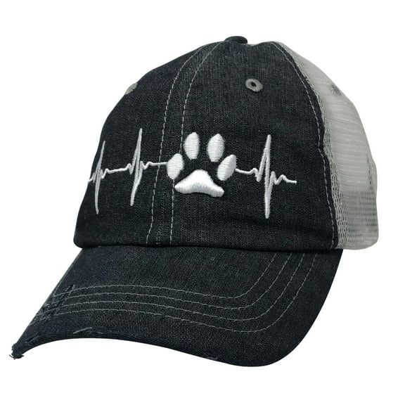 Paw Cat Dog EKG Dog MOM Cat MOM Embroidered Baseball Hat Mesh Trucker Style Hat