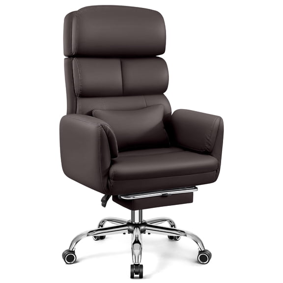 COOLHUT Big and Tall Office Chair 500LBS, Wide Seat Executive Office Desk Chair with Adjuatable Armrests and Headrest, PU Leather Hight Back Computer Chair with Footrest and Lumbar Suppor, Brown