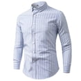thumbnail image 3 of Leleluli Men's Vertical Striped Button Down Long Sleeve Shirt, Button Collar Cotton Casual Dress Shirts With Chest Pocket, Slim Fit Striped Button Up Tops for Business Daily Office, 3 of 7
