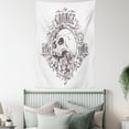 thumbnail image 4 of Abstract Art Tapestry Wall Hanging Skull and Rose Art Vintage Floral Pattern Monochrome Tattoo Style Retro Theme Print, Bedroom Living Room Dorm Decor, 60W X 80L Inches, Black White, by Ambesonne, 4 of 5