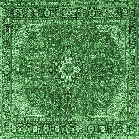 Ahgly Company Indoor Square Medallion Emerald Green Traditional Area Rugs, 8' Square
