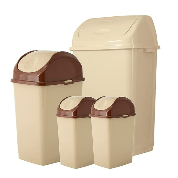 Superio Swing Top Trash Can Set - Beige (4 Pack- 2.5 Gal, 9 Gal, 13 Gal)