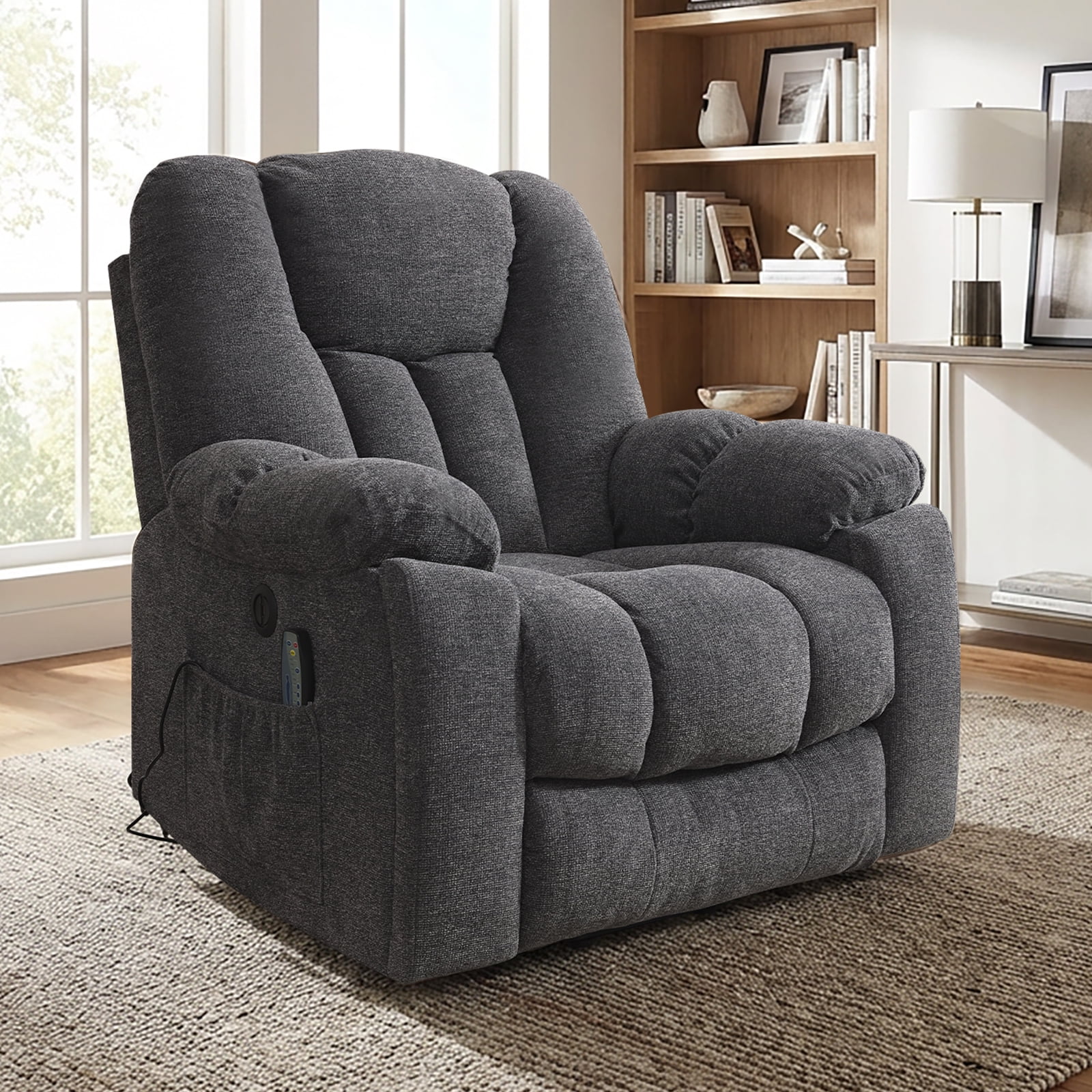 Ebello Large Power Lift Recliner Chair with Heat Massage, USB Ports - Ergonomic Recliner Chair for Elderly, Dark Gray