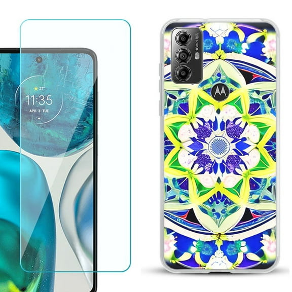 OneToughShield ® for Motorola Moto G Play 2023 Shockproof Fashion Phone Case, with Tempered Glass Screen Protector - Mandalas Color