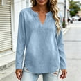 thumbnail image 6 of ClodeEU Women's V Neck Long Sleeve Denim Blouse,Loose Curved Hem Casual Jean Top Sky Blue,Women's Plus S, 6 of 8