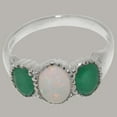 thumbnail image 4 of LBG British Made 18k White Gold Natural Opal & Emerald Womens Anniversary Ring - 33 size options - Size 6.5, 4 of 7