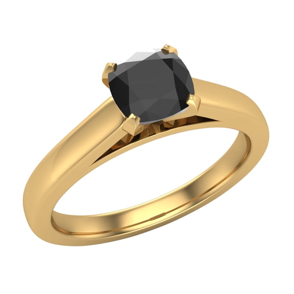 Black Diamond Engagement Ring for Women Solitaire Cushion 14K Gold 1/2 carat (Black, AAA)