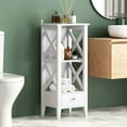 thumbnail image 2 of MIDOQIN Bathroom Floor Cabinet, Small Bathroom Corner Storage Cabinet with Door & Open Shelves, Narrow Toilet Paper Cabinet, Bathroom Organizer Rack Stand, 2 of 10