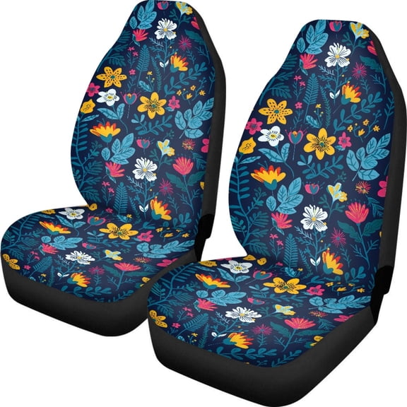 POLERO Flower Vehicle Seat Covers for Sedans, Full Set of 2PCS Removable Front Seat Cover Washable Soft Car Front Seat Cover
