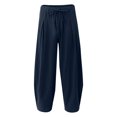 thumbnail image 5 of Men's Casual Loose Solid Color Linen Pants, Cotton Linen Wide Leg Harem Trousers Chinese Style for Bohemian Fashion and Comfort,Navy,5XL, 5 of 7