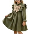 thumbnail image 1 of Vestido de Manga Larga de un Hombro con Manga de Puff, Cuello de Pétalos, Arco Y Rodilla de Longitud A-Línea para la Escuela, las Fiestas Y el Uso Diario, 1 of 9