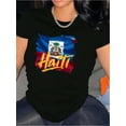 thumbnail image 6 of Plus Size Women's 100% Cotton Stretch Crew Neck T-Shirt - Vibrant Haiti Flag & Letter Print Casual Top, Machine Washable Spring Summer Fall Tee, 6 of 7