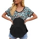 thumbnail image 4 of Camiseta de mujer de manga corta, cuello redondo, estampado, empalme, camiseta informal, negro, M Yuarrent AP001236-02, 4 of 7