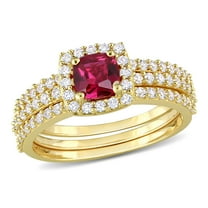 Everly Women's Created Sapphire Created Ruby Yellow Gold Plated Bridal Set