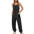 thumbnail image 3 of QATAINLAV One Piece Joggers Pants for Women 2025 Summer Sleeveless Straps Yoga Workout Jumpsuit Solid Casual Elastic Bottom Overalls with Pockets Black L Mothers Day Gifts, 3 of 9