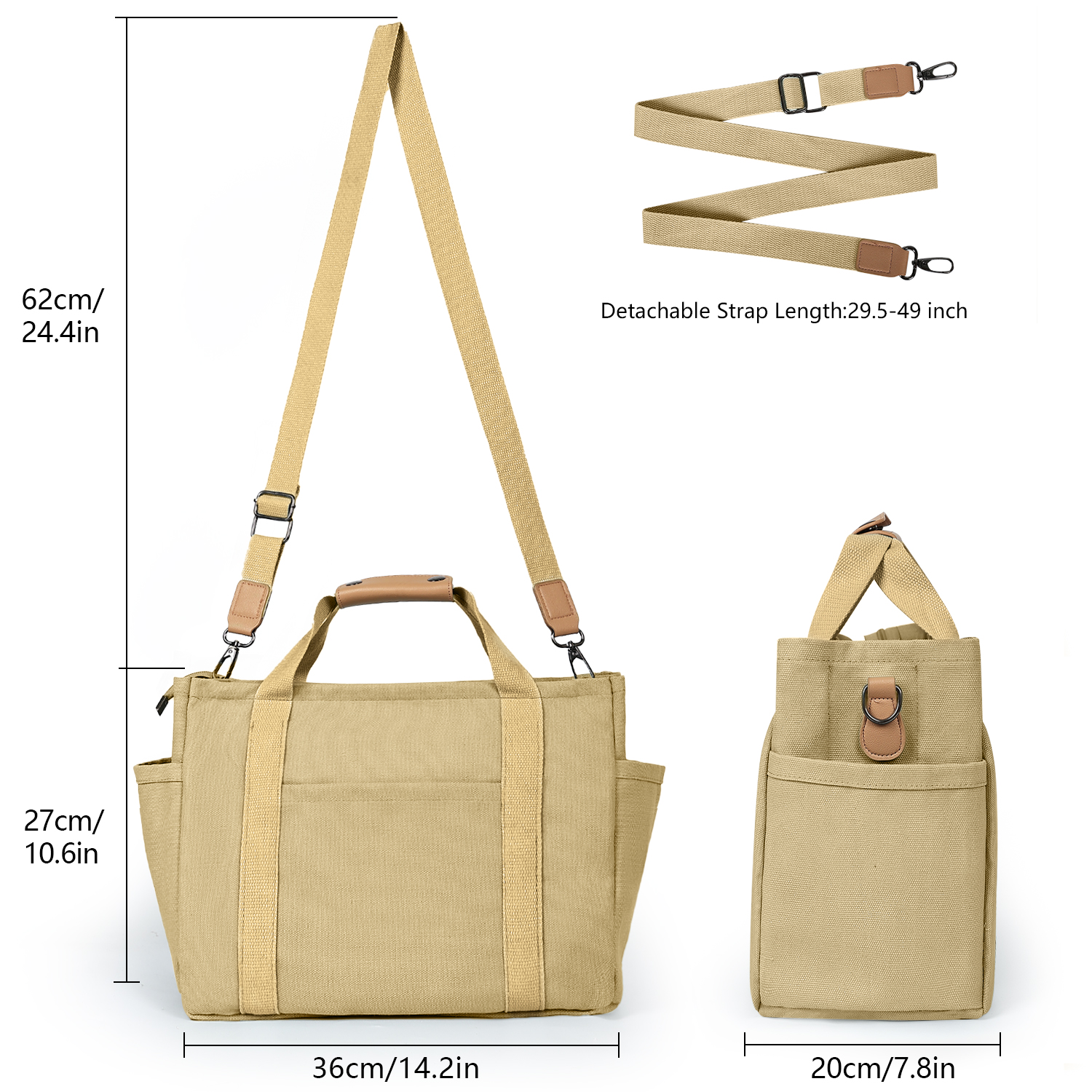 Large Canvas Tote Bag for Women With Pockets, Cute Crossbody Shoulder Purses Handbag for Work Travel
