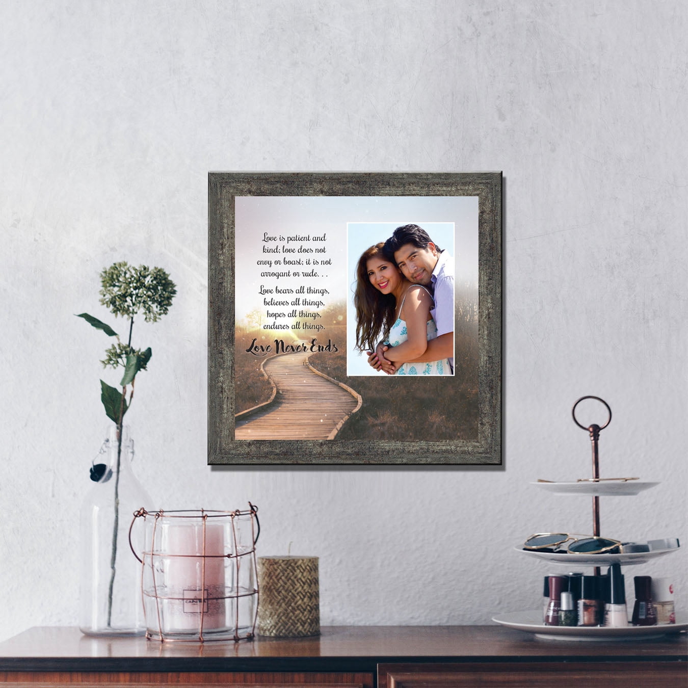 Love Wall Decor for Couples, Christian Wall Decor for Wedding Gifts, Love Never Fails Wall Decor, 1 Corinthians 13 Wall Art, Love is Patient Love is Kind Wall Art, Love Quotes Framed Wall, 6360BW