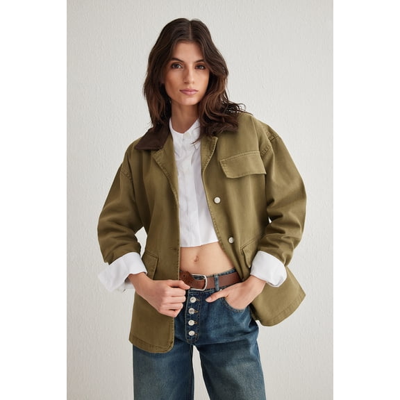 TRENDYOLMİLLA Women's Khaki Plain Long Oversize Jackets
