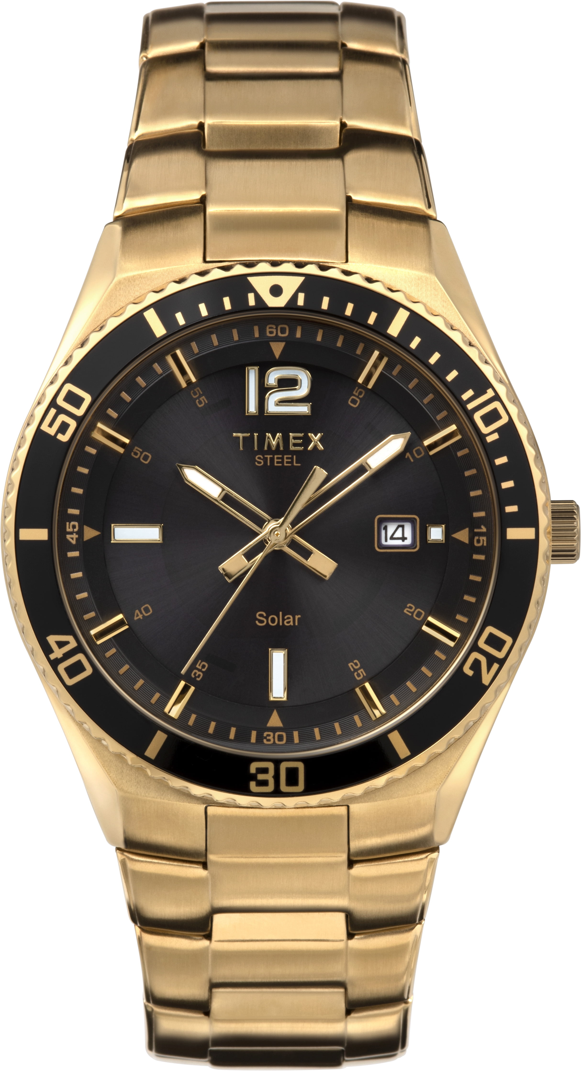 Timex Men s Solar Premium Dress 43mm Watch Two Tone Case Two Tone Bracelet Blue Dial Walmart