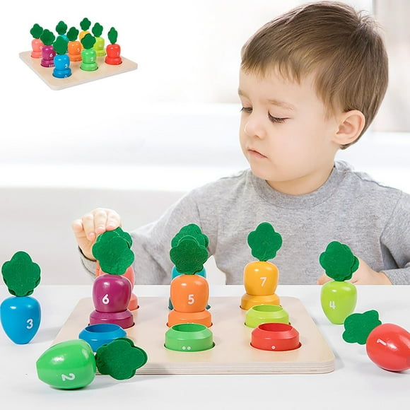 Pisexur Baby Toys Wooden Radish Pulling Number Color Matching Game Toys Toys For 3 4 Years Old Girls Boys Toddler,Educational Wooden Sorting & Stacking Toys