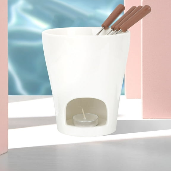 YUYUETIME 1Set Ceramic Melting Pot White Round Simple Design for Chocolate Fondue Household Item Dinner Parties