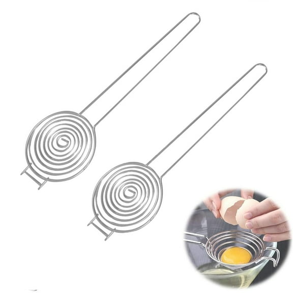 Cheers.US 2Pcs/Set Stainless Steel Egg Separator, Filter Egg Whites and Yolks Strainer Divider, Long Handle Kitchen Utility Gadget Cooking Baking Tools - Yolk Remover/Extractor