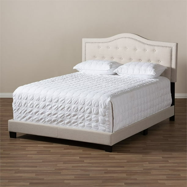 Baxton Studio Emerson Tufted Queen Low Profile Bed in Light Beige
