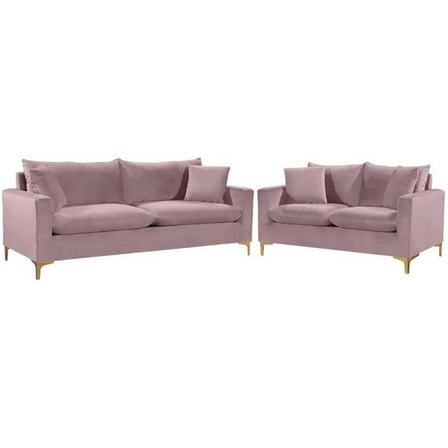 Home Square 2-Piece Furniture Set with Velvet Sofa and Loveseat in Pink