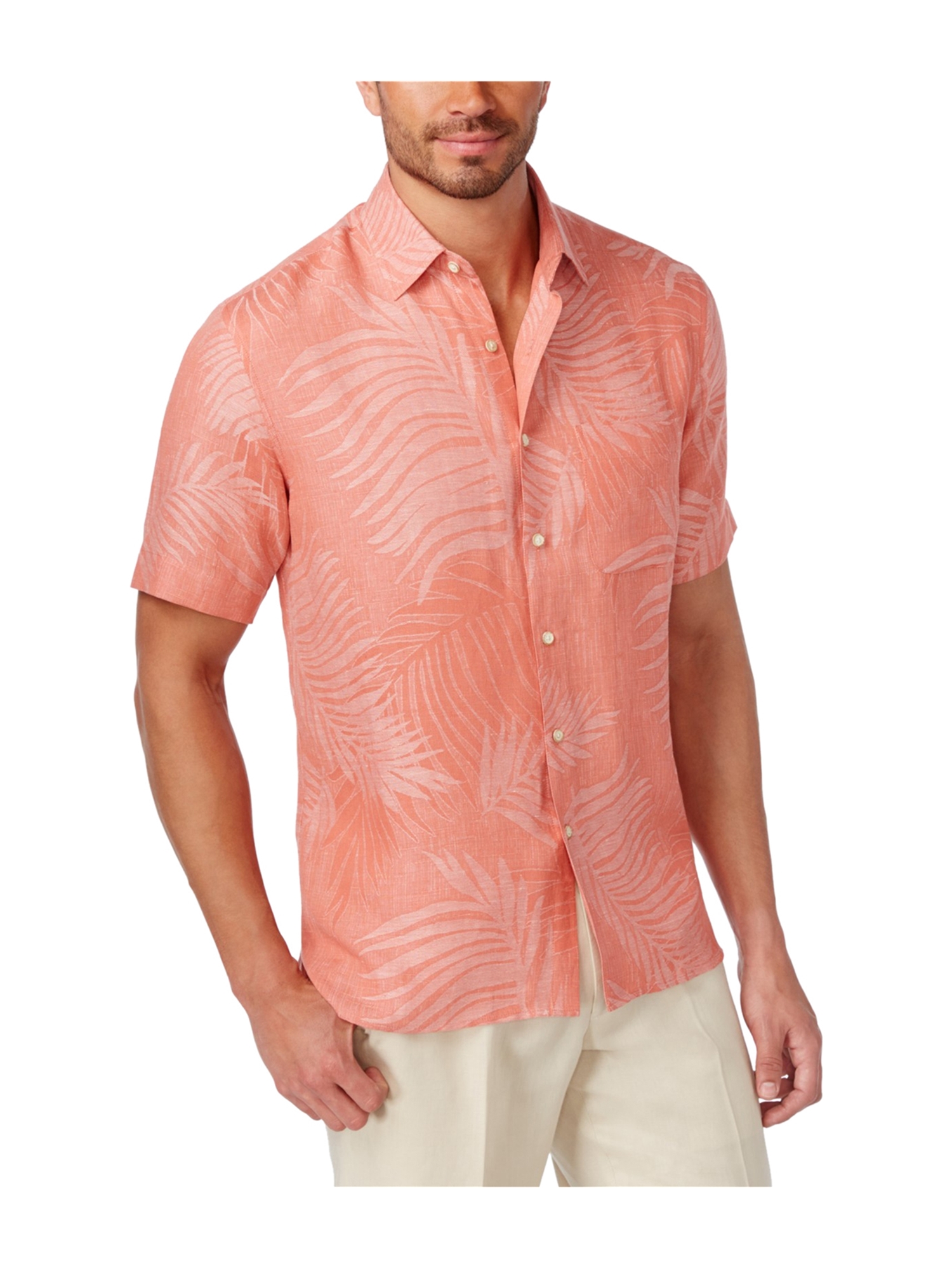 TASSO ELBA Mens Coral Easy Care Floral Collared Dress Shirt XL