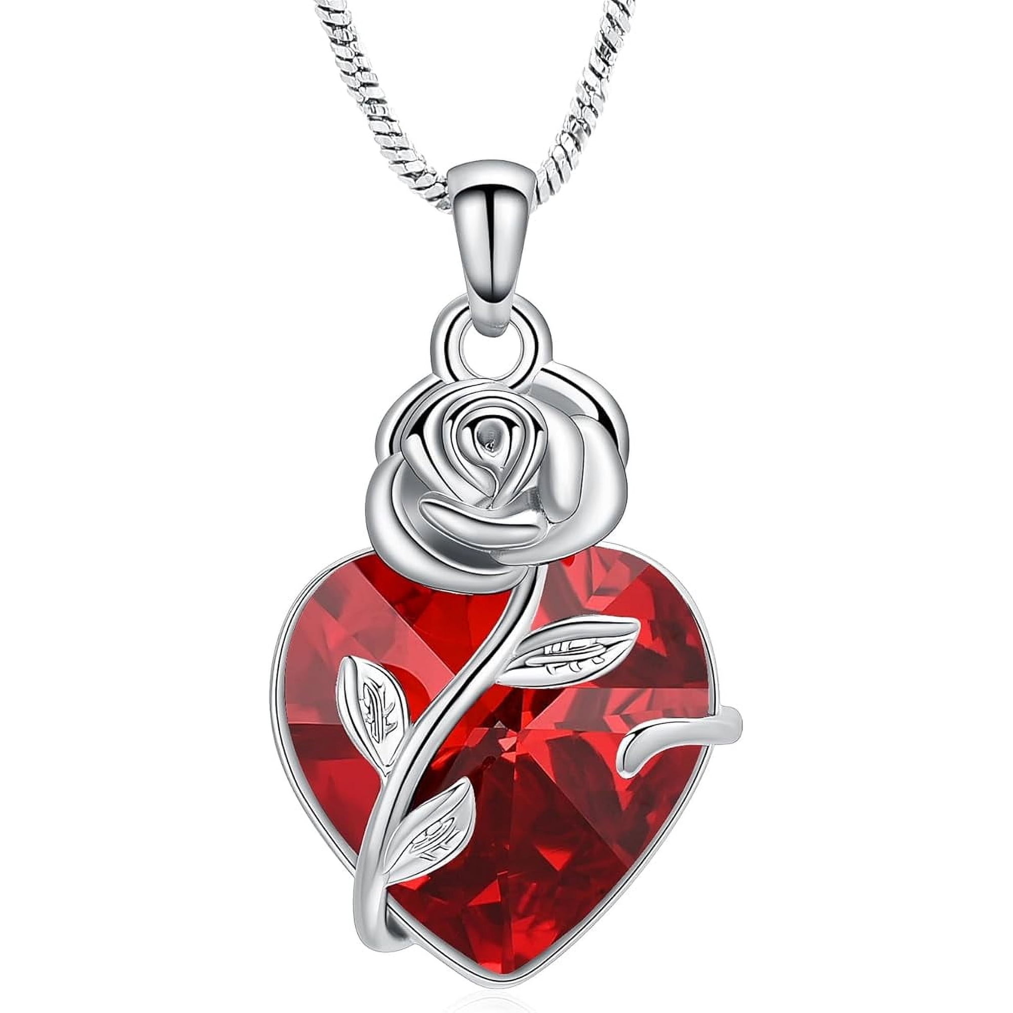 Birthstone Heart Urn Necklace for Ashes Rose Flower Cremation Jewelry for Human / Pet Stainless Steel Urn Locket Keepsake Gift