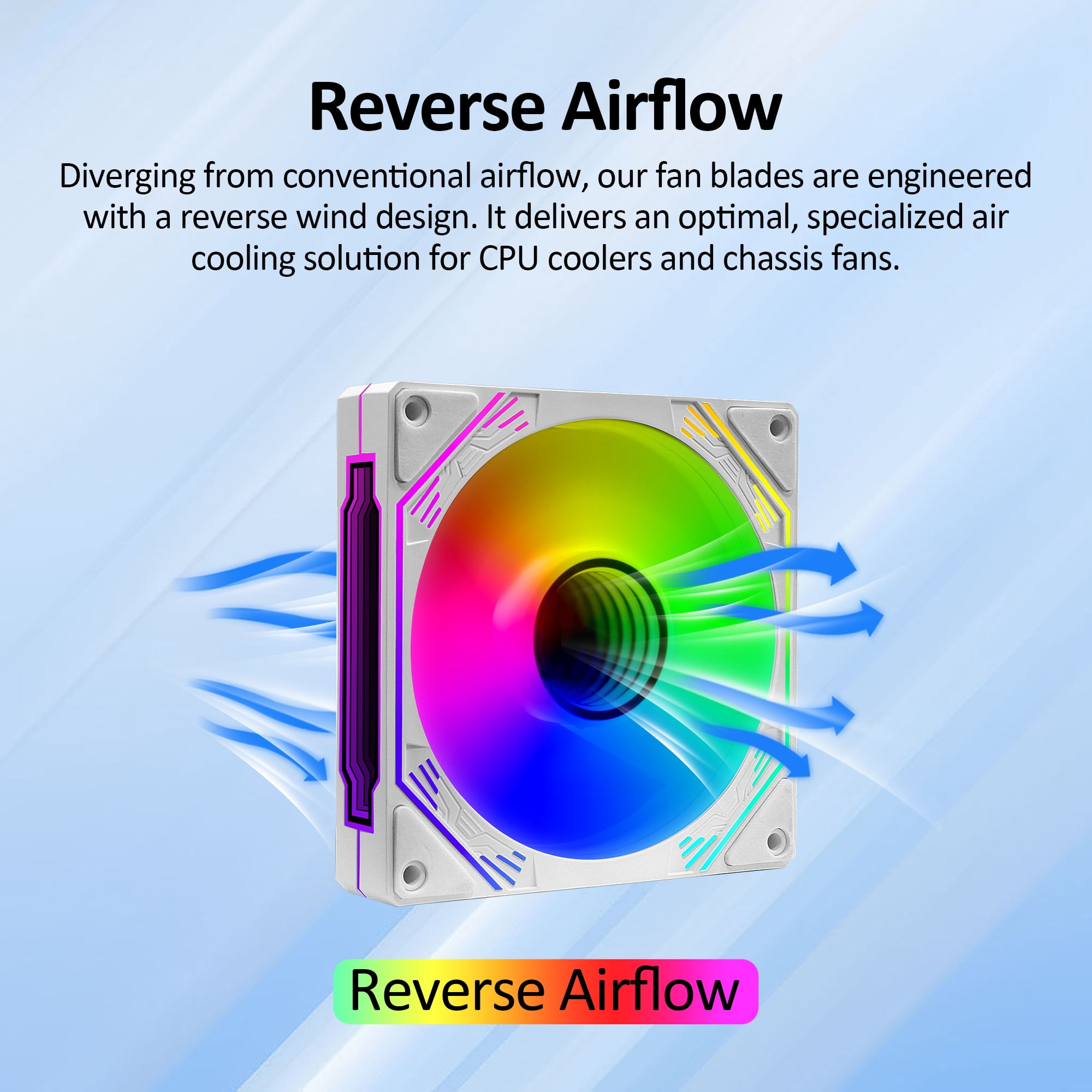 PANO-MOUNTS 120mm Reverse Airflow ARGB Fan Infinity Mirror 5V 3Pin Addressable RGB PWM PC Computer Water Cooler CPU Case Fan 600-1800RPM White 3-Pack