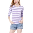thumbnail image 1 of INSPIRE CHIC Hauts pour Femmes Non Doublés Col Rond Manches au Coude Coupe Ajustée T-Shirt Décontracté L Violet Pâle, 1 of 8