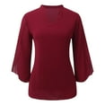 thumbnail image 1 of Blusa de gasa elegante y casual con volantes, mangas 3/4 y cuello en V para mujer - Doble capa y bajo fluido - Para la oficina o fiestas - Tallas S-XXL, 1 of 8