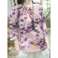 thumbnail image 4 of ZANZEA Women 3/4 Sleeve Blouse Floral Print Crewneck Cotton Linen Casual Shirt Tops, 4 of 4