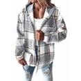 thumbnail image 5 of Women'S Casual Jacket Plaid Long Sleeve Shacket Fleece Lined Hooded Jackets Warm Coat Light Gray XXXL, 5 of 9