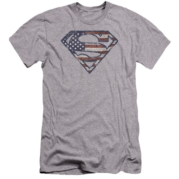 Superman Wartorn Flag Premium Adult Slim Fit 30/1 T-Shirt Athletic Heather